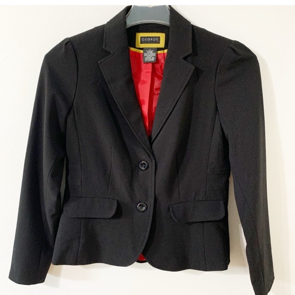 Vintage 90s Black 2-Button Peplum Blazer Suit Jacket Size 4 crop collared